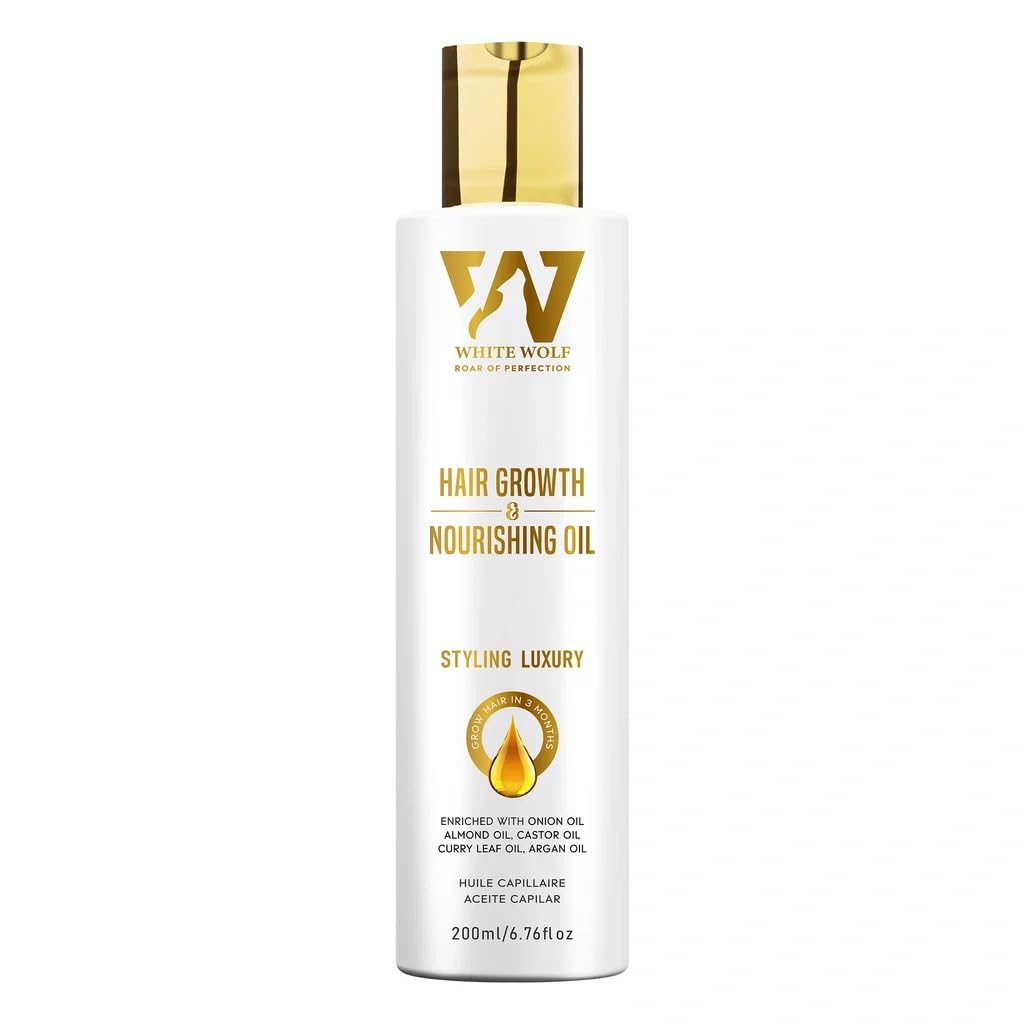 White Wolf Hair Growth & Nourishing Oil for Men & Women, Hair Fall Control with Onion, Curry Leaf, Argan & Castor, Scalp Care fo