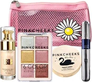4In1 Face Makeup Combo Kit  Bb Cream, Highlighter Palette, Mascara & Compact Powder With TravelFriendly Makeup Bag | Complet