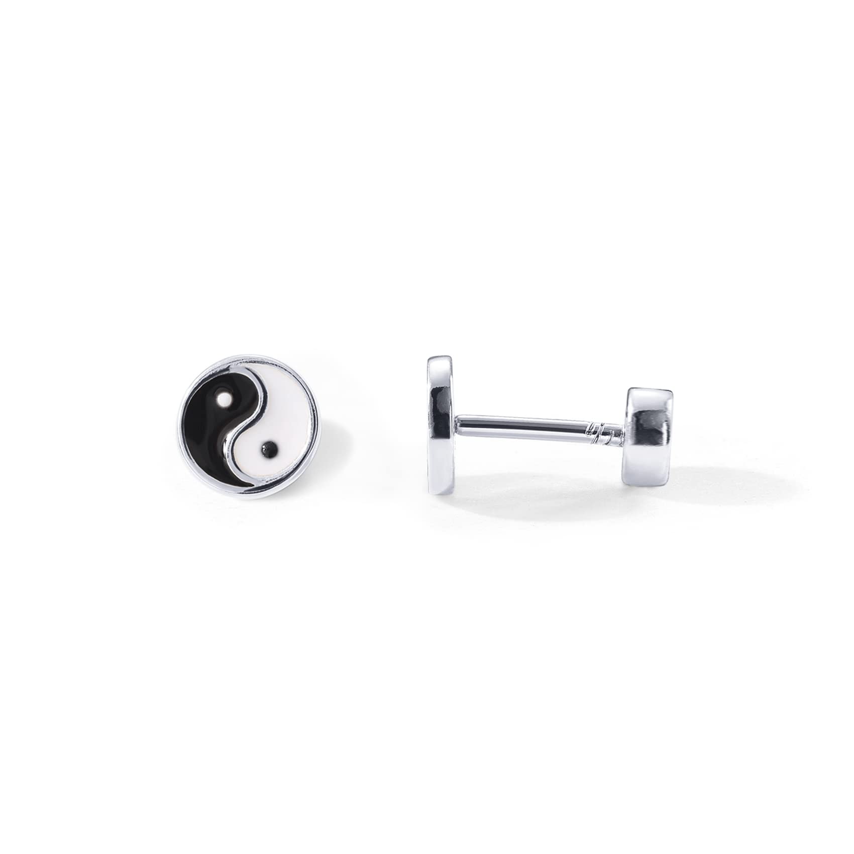 PAVOI 14K Gold Plated 925 Sterling Silver Post Pair of Flat Back Stud Earrings for Women | Yin and Yang Cartilage Helix Piercing