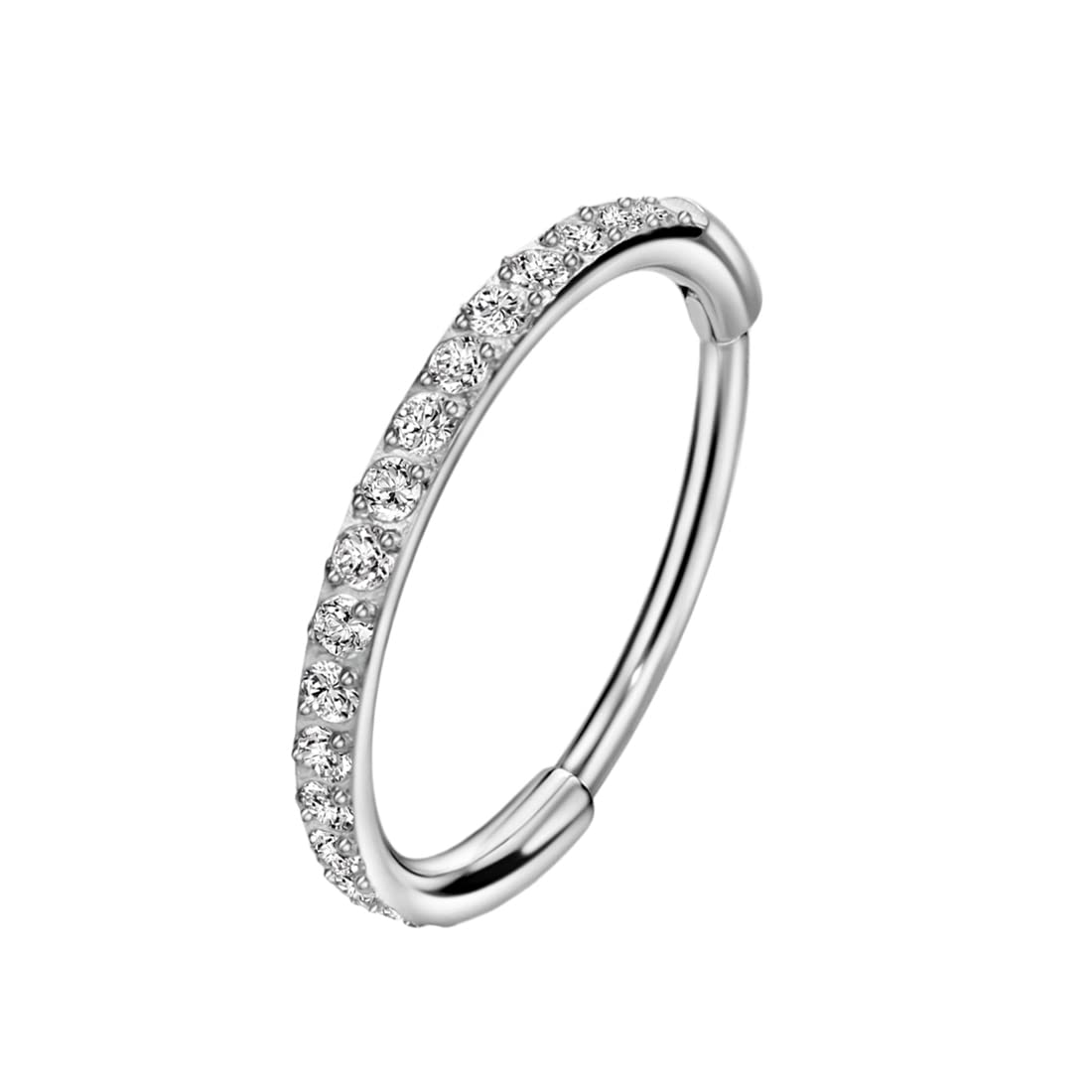 TDEBA 9mm Nose Ring Hoop, Nostril, Septum & Helix Conch Piercing Jewelry, Surgical Steel 20G Nose Ring Hoop - Silver,Clear CZ, 2