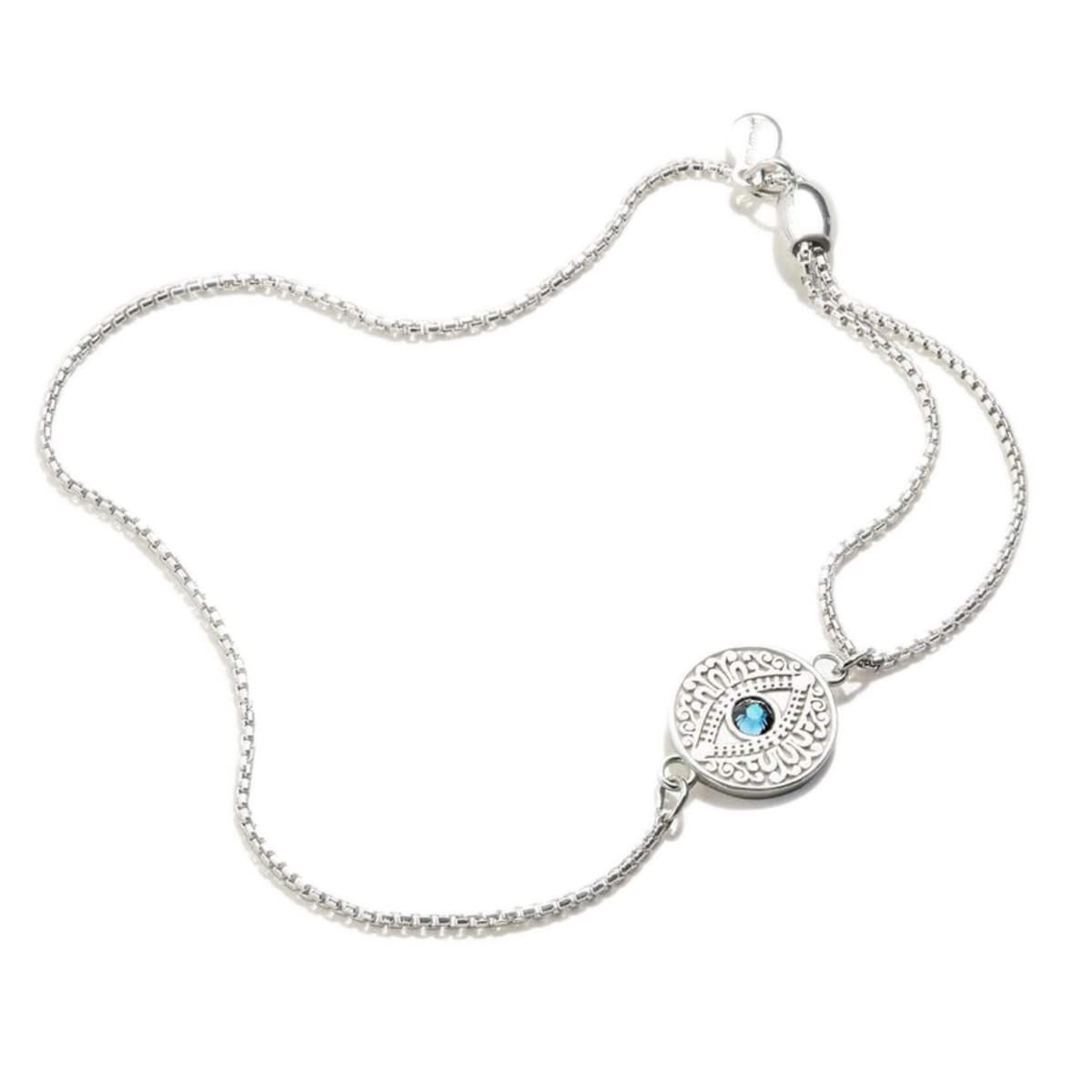 Alex and Ani Path of Symbols Adjustable Pull Chain Bracelet for Women Evil Eye Crystal Charm 925 Sterling Silver 5.5 to 9.5 in