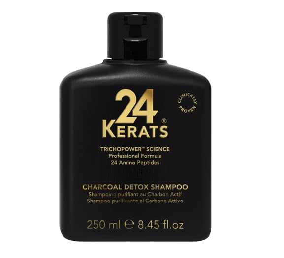 24 Kerats Deeply Purifying Charcoal Bamboo Shampoo | Removes BuildUp & Impurities | Salicylic Acid Formula for Scalp Clarity | 