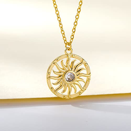 COLORFUL BLING Double Chains Moon and Sun Layered Choker Necklace Sunflower Opal Pendant Necklace Gift for Women-J round