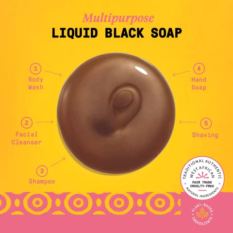 Alaffia Skin Care, Authentic African Black Soap, All in One Liquid Soap, Moisturizing Face Wash, Sensitive Skin Body Wash, Shamp