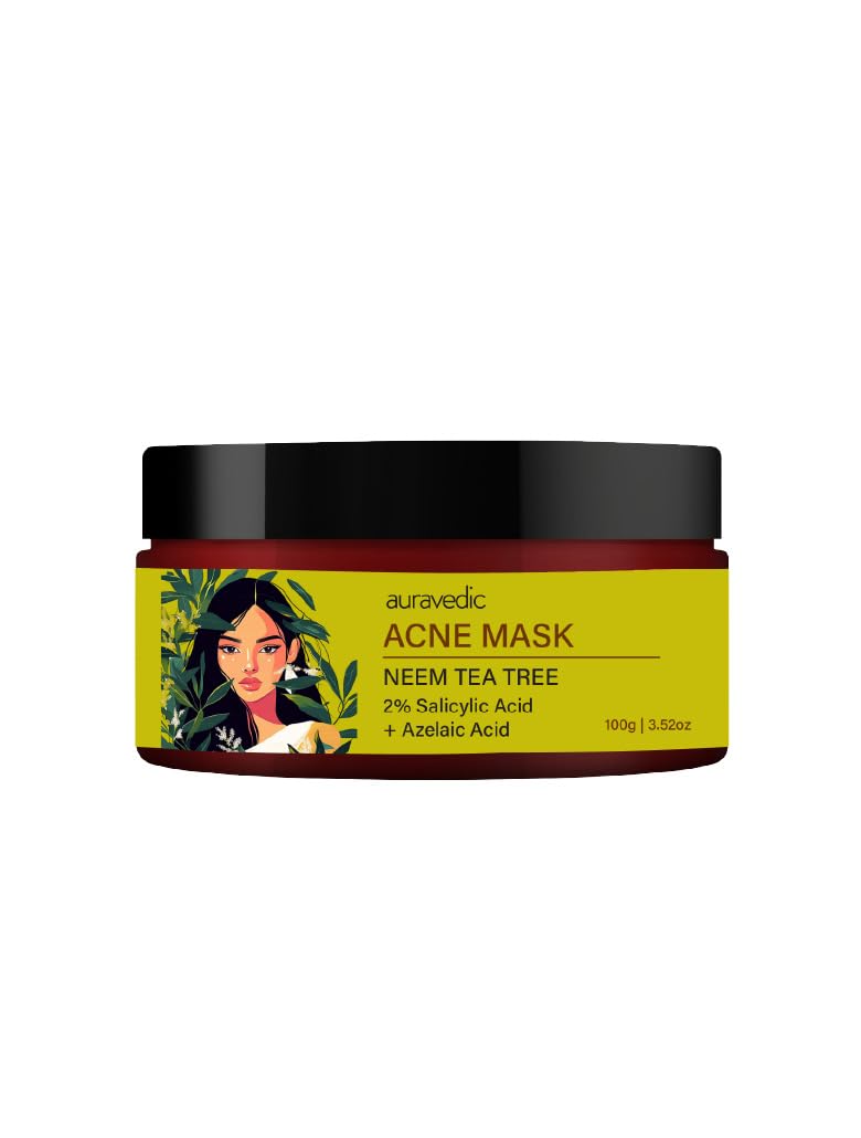 Auravedic Face Pack For Acne And Dark Spots 100 G Clay Mask For Oily Acne Prone Skin Face Pack For Women With Tea Tree Oil Azela
