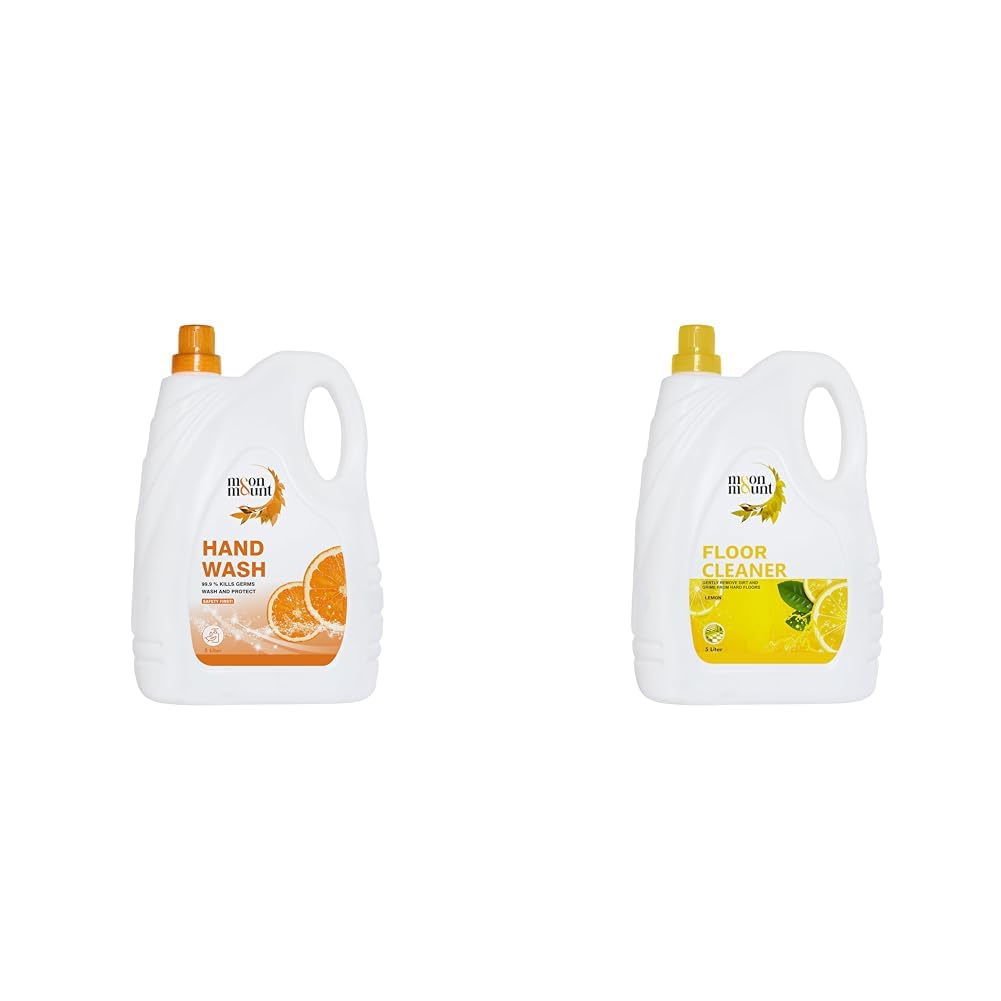 Moon & Mount Orange Scented Liquid Hand Wash Refill, Ph Balanced, 5L | Moon & Mount Lemon Floor Cleaner 5L  EcoFriendly Concen