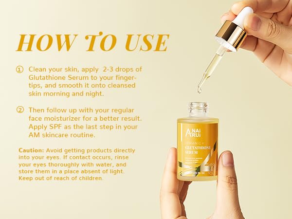 ANAI RUI Vitamin C Glutathione Serum with Hyaluronic Acid, and Niacinamide, for Dark Spots,Wrinkles, Improves Skin Tone, Hydrati