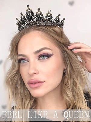 Black Crown, Cieher Gothic Baroque Crowns For Women Girls, Vintage Black Tiara For Women Luxury Rhinestone Queen Tiara Wedding C