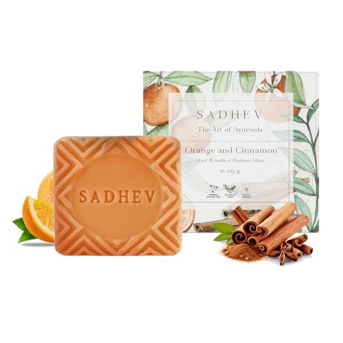 Sadhev Organic Orange & Cinnamon Ayurvedic Bathing Soap Bar For Deep Cleansing & Radiant Glow, Paraben & Sulphate Free - 125G (P