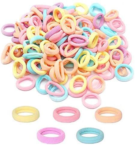 200Pcs Baby Hair Ties, Soft Cotton Toddler Hair Ties for Girls and Kids, 1 Inch Multicolor Seamless Hair Bands for Kids Girls Gi