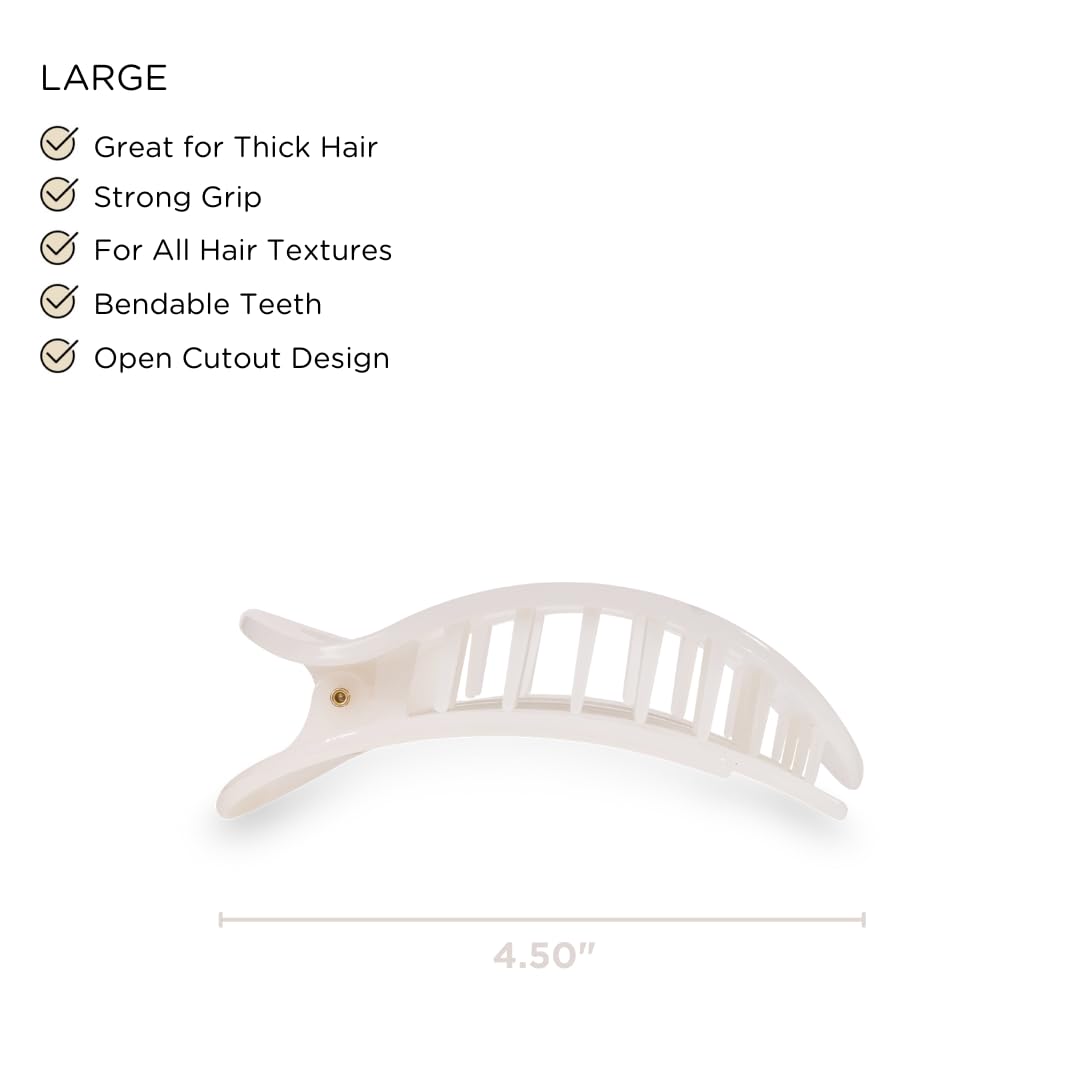 Teleties - Large Flat Round Clip - Strong Grip, Bendable Teeth, Comfortable Curved Design - For Lying Down, Yoga, Driving & More