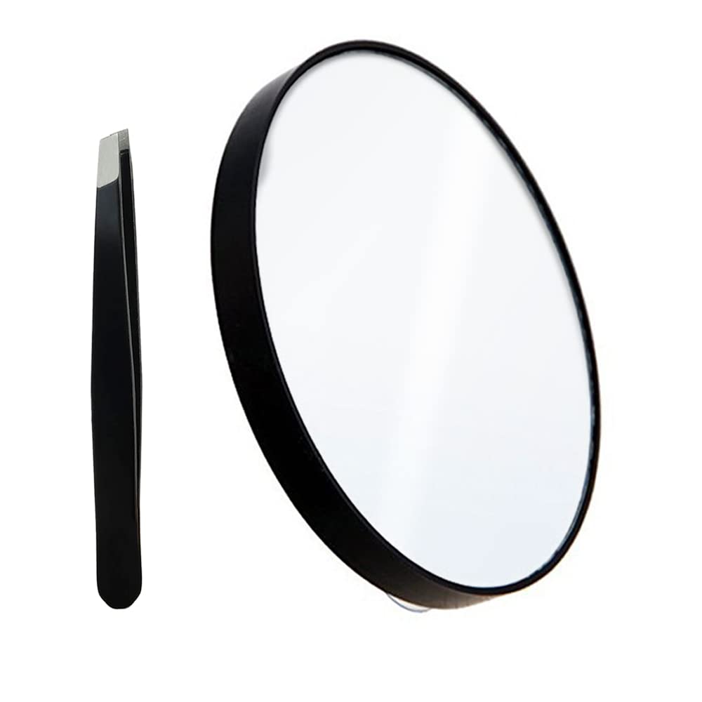 10X Magnifying Makeup Mirror With 1 Tweezers Portable Round Mirror 2 Suction Cups Travel Set For Eyebrow Tweezing Blackhead Blem