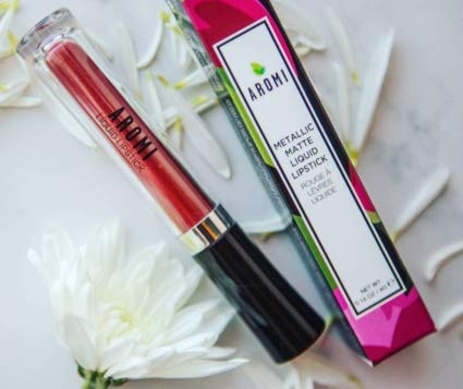 Aromi Dark Red Metallic Liquid Lipstick | Ruby Maroon Lip Color With Shimmery Finish, Vegan, Cruelty-Free, Holiday Makeup, Long-