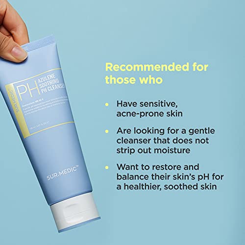 Sur.Medic+ Azulene Soothing Ph Cleanser 5.07 Oz / 150Ml - Hypoallergenic, Sensitive Skin, Smooth, Moisturizer, Centella, Korean