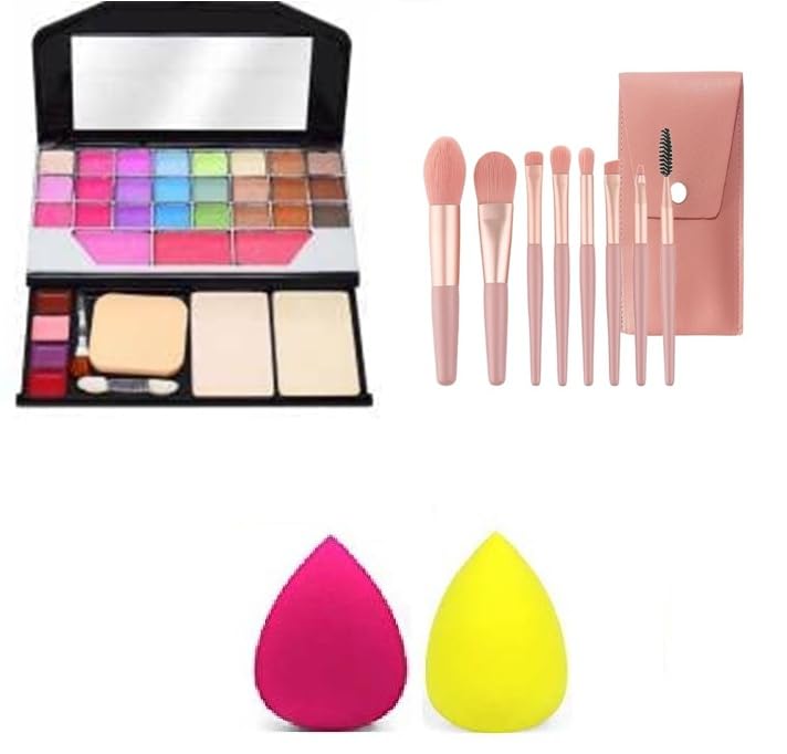 Just Tya Professional Makeup Kit With 24 Eyeshadows, Face Powder, 8 Pcs Makeup Brushes Set And 2 Beauty Sponges