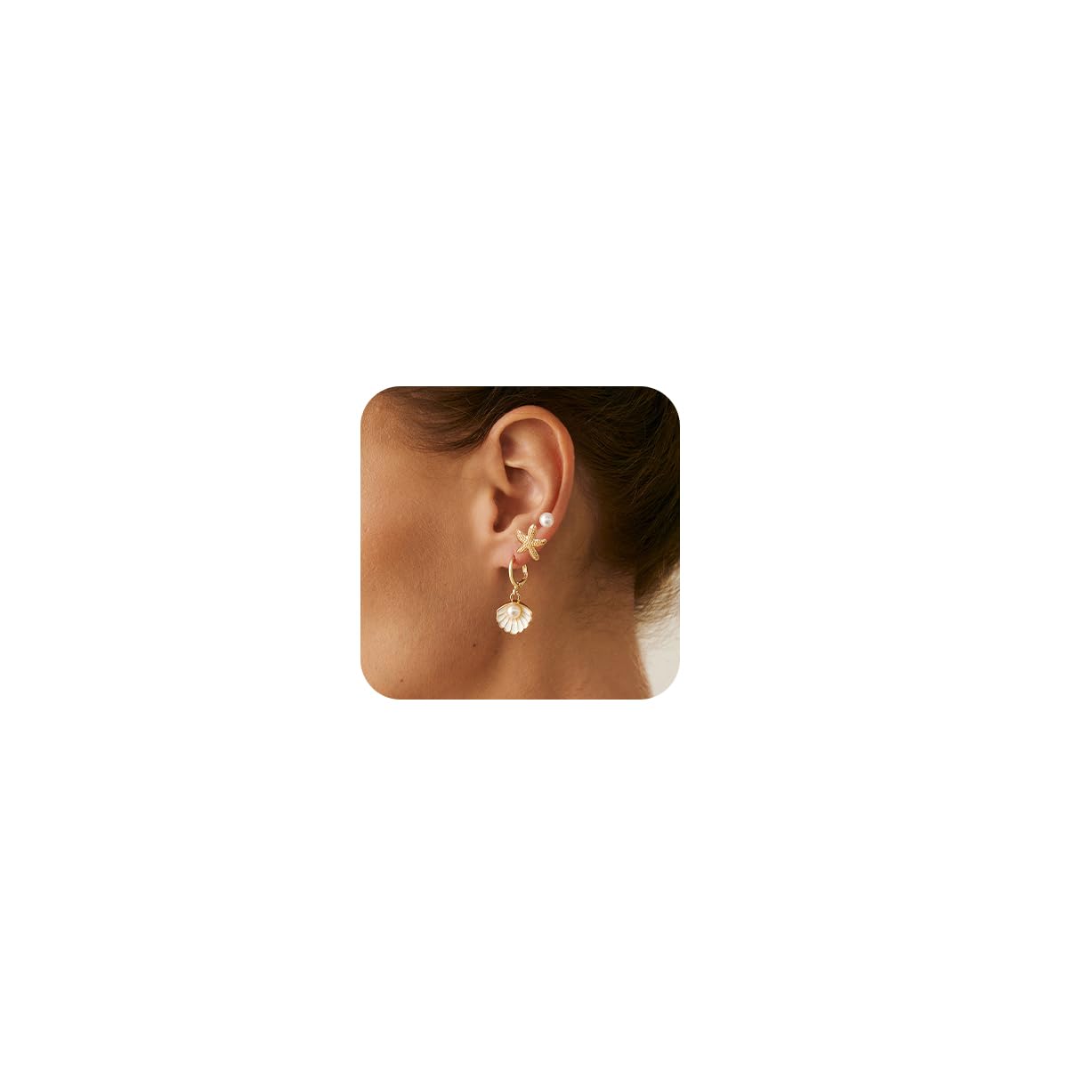 Sannidhi 3 Pairs Earrings Set For Women Gold Metal Seashell Starfish Stud Earring Pearls Boho Summer Beach Cartilage Earrings Co