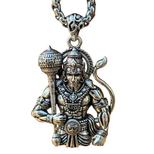 Rcw Stainless Steel Lord Sitting Bajrangbali Silver Locket Neck Chain For Men | Stylish Pendant | Jewellery Accessories For Boys