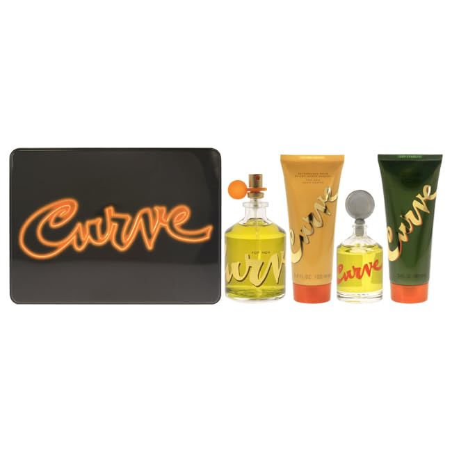 Curve By Liz Claiborne Cologne Spray 4.2 Oz & Cologne 0.25 Oz Mini & Aftershave Balm 3.4 Oz & Shower Gel 3.4 Oz For Men