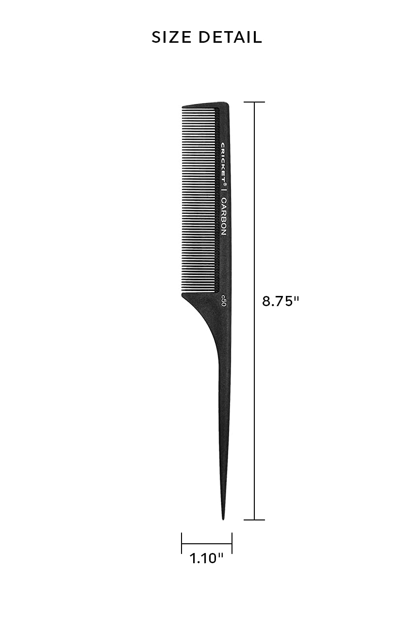 Cricket C50 Professional Hair Stylist Carbon Fine Tooth Rattail Comb Anti-Static Heat Resistant Style Combs For Styling Teasing