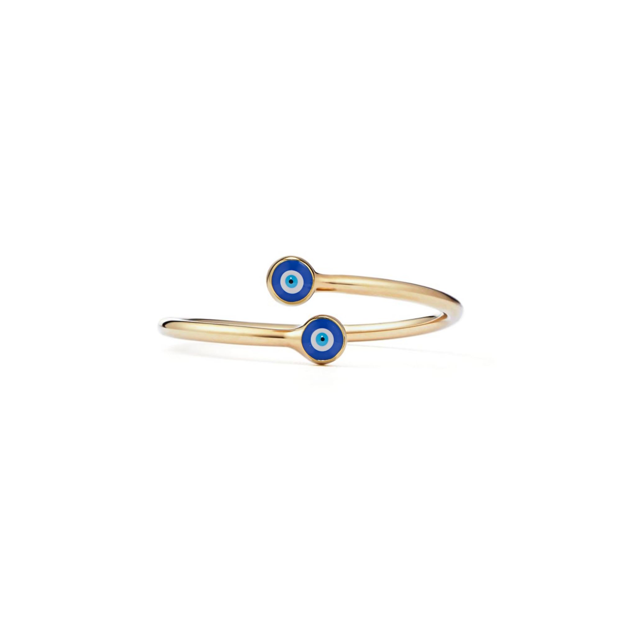 PERIMADE 18K Gold Plated Evil Eye Ring Nazar Bypass Open Band Ring 925 Sterling Silver Dual Turkish Blue Eye Ring for Women Good