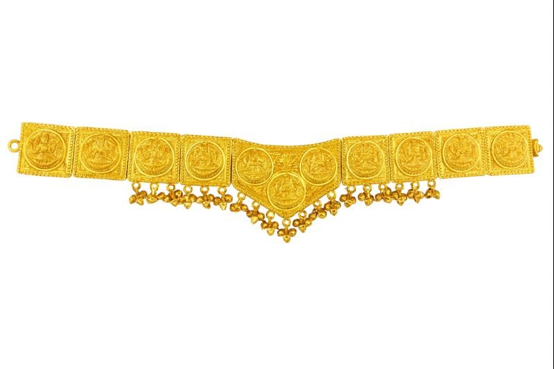 Pmw  Traditional GoldPlated Waist Belt For Women | Temple Coin Design Vaddanam With Hanging Ghungroo  Pack Of 1