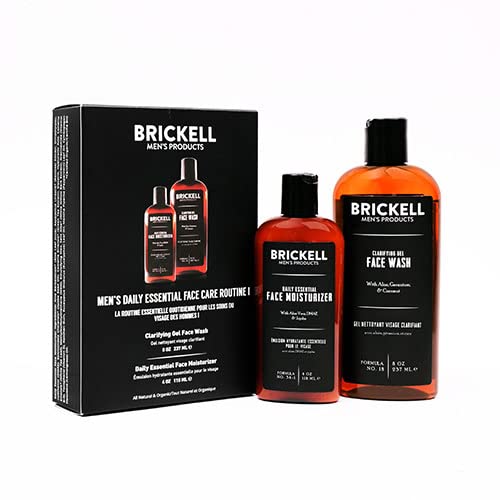 Brickell Men's Daily Essential Face Care Routine I, Gel Facial Cleanser Wash and Face Moisturizer Lotion, Natural and Organic, U