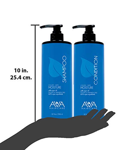 Ava Haircare - Moisture Shampoo And Conditioner - Vegan, Sulphate Free, Paraben Free, Cruelty Free (Set of 2, 33oz Each)