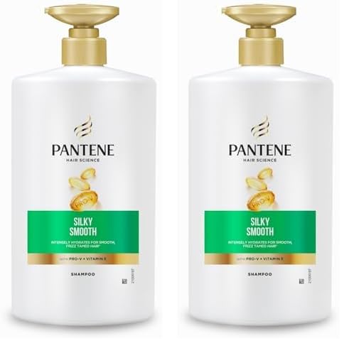 Pantene Advanced Hairfall Solution, Silky Smooth Care Shampoo, Pack Of 2, 1000Ml, Green