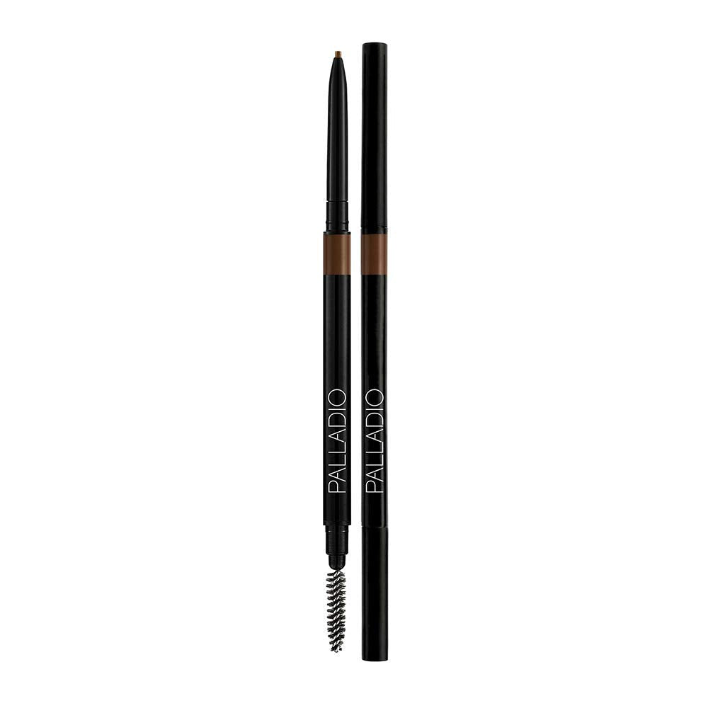 Palladio Beauty Brow Definer Pencil, Medium Brown, Ultra Precise Twist-Up Eye Brow Pencil with Long-Staying Power, Spooley Brush