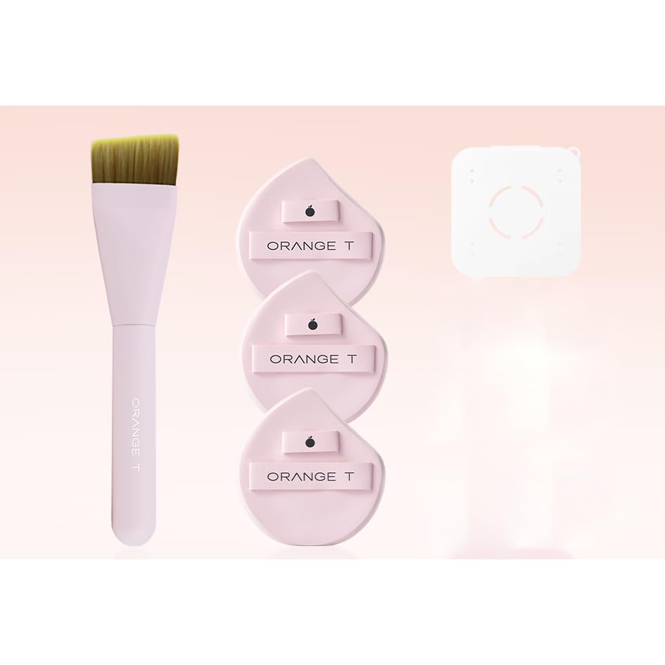 1 Set Orange T Puff Cushion Makeup Beauty Sponge Set, Thick & Thin Soft Makeup Foundation Puff With Case for Wet Use (Set B)