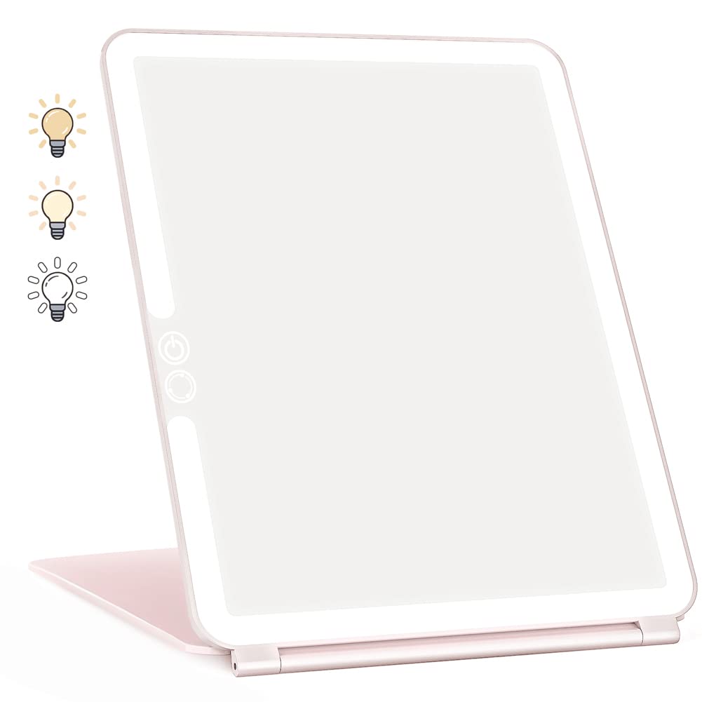 Weily Portable Travel Makeup Mirror With 72 Led Lights, Touch Screen Three Colors Dimmable Lighted Mirror, 2000 Mah Usb Recharge