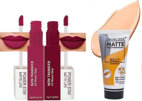 Glowhouse Liquid Foundation, Matte & Poreless, Full Coverage Blendable Normal To Oily Skin And 2 Lipisticks (3 Item In The Set)