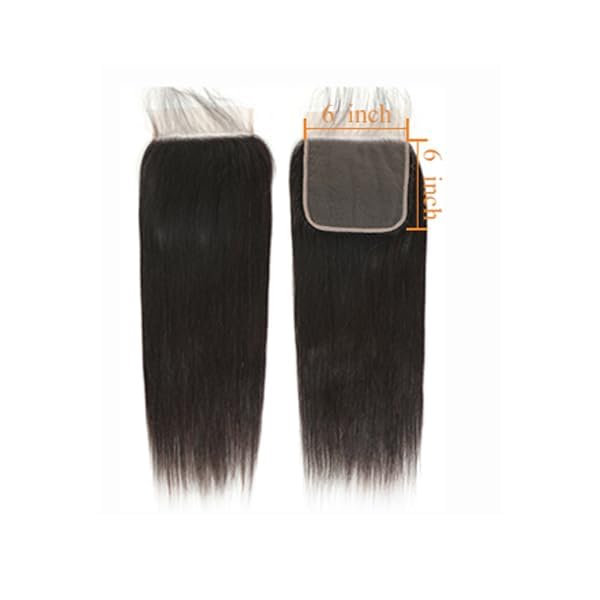 Isufer 6x6 Swiss Lace Closure, 100% Human Hair, Straight, Black, 22 Inch, Sew-In, Tangle Free