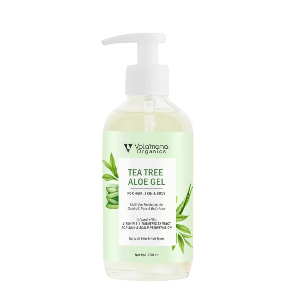 Volamena Organics Tea Tree Aloe Vera Gel For Face And Body With Vitamin E, Neem Extract For MultiUse Moisturizer For Dandruff, 