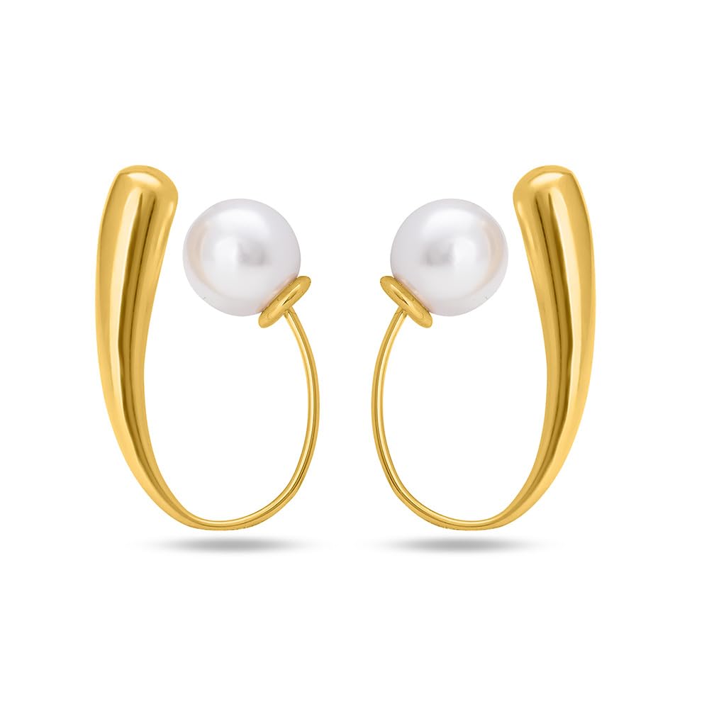 Palmonas 18K Gold Plated Pearl Hook Earring For Women  Gift For Girls & Women | Waterproof & AntiTarnish Earrings