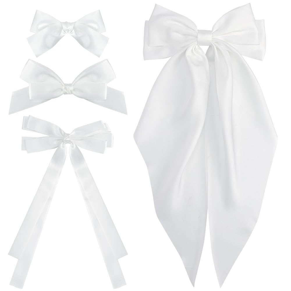 Atoden 4 Pcs Silky Satin Hair Bows for Women Girls Hair Clips Hair Barrettes Alligator Metal Clips Big Bowknot Cute Hair Accesso