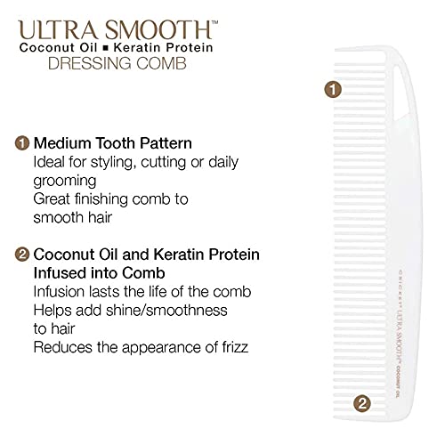 Cricket Ultra Smooth Coconut Dressing Comb For Hair Cutting And Styling, Anti-Frizz Hair Comb With Coconut Oil And Keratin Prote