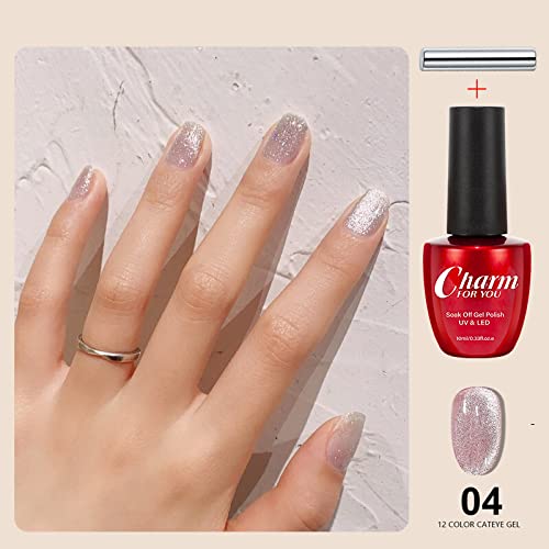 Veronni Pink Glitter Cat Eye Nail Gel Polish, Reflective Magnetic Nail Gel Polish, Pink Cat Eye Gel Nail Art Varnish Manicure Ki