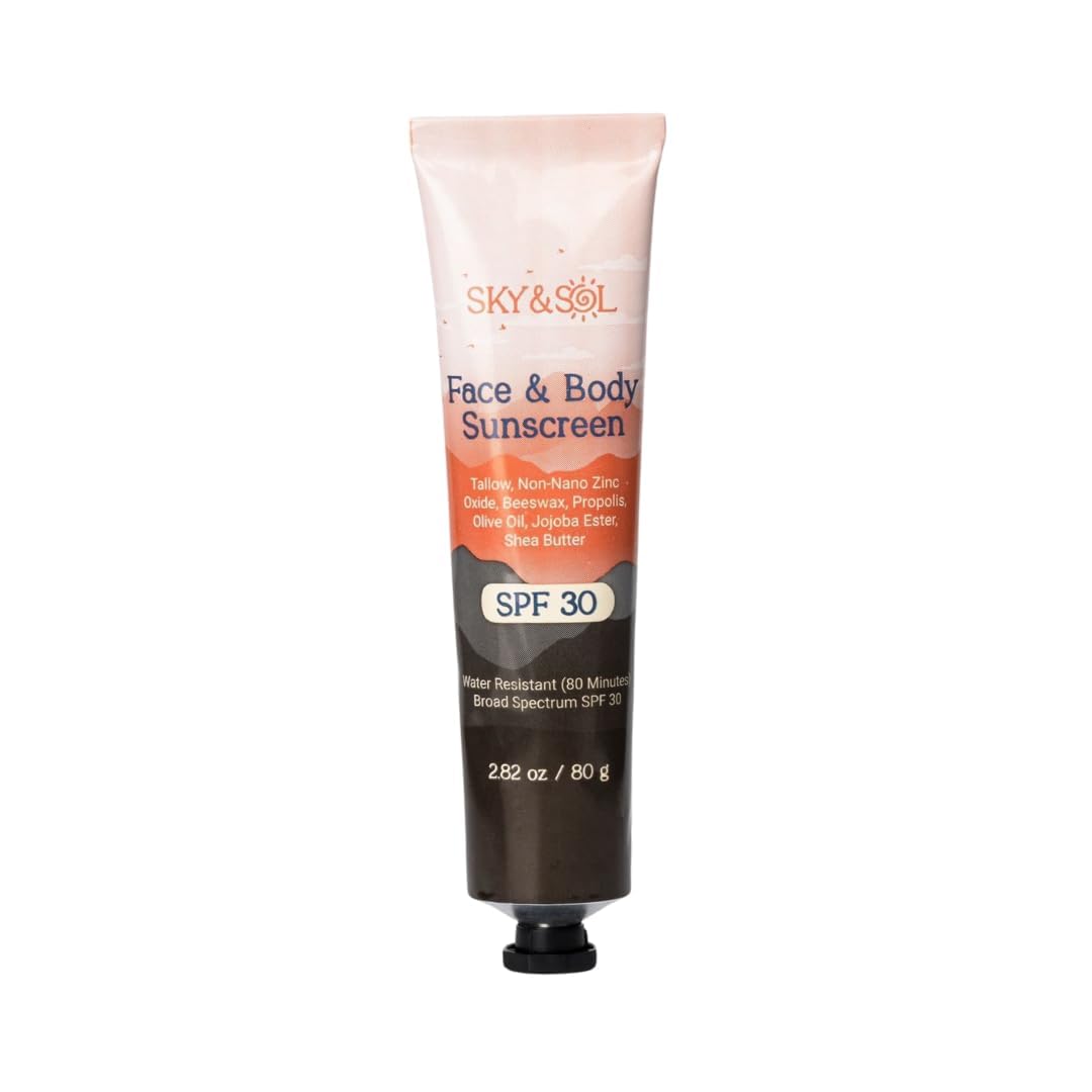 Sky And Sol Natural Mineral Sunscreen Spf 30 2.82 Oz: Natural Tallow & Zinc Oxide, Reef Safe, Water Resistant, Fragrance-Free, N