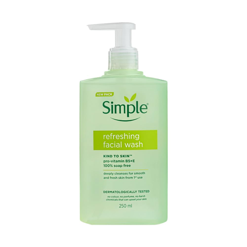 Simple Kind To Skin Refreshing Facial Wash | 100% SoapFree Gentle Cleanser With Vitamin E & Glycerin | For All Skin Types | Per