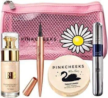 4In1 Everyday Makeup Combo Kit  Bb Cream, Eyeliner, Mascara & Compact Powder With TravelFriendly Makeup Bag | Complete Face 