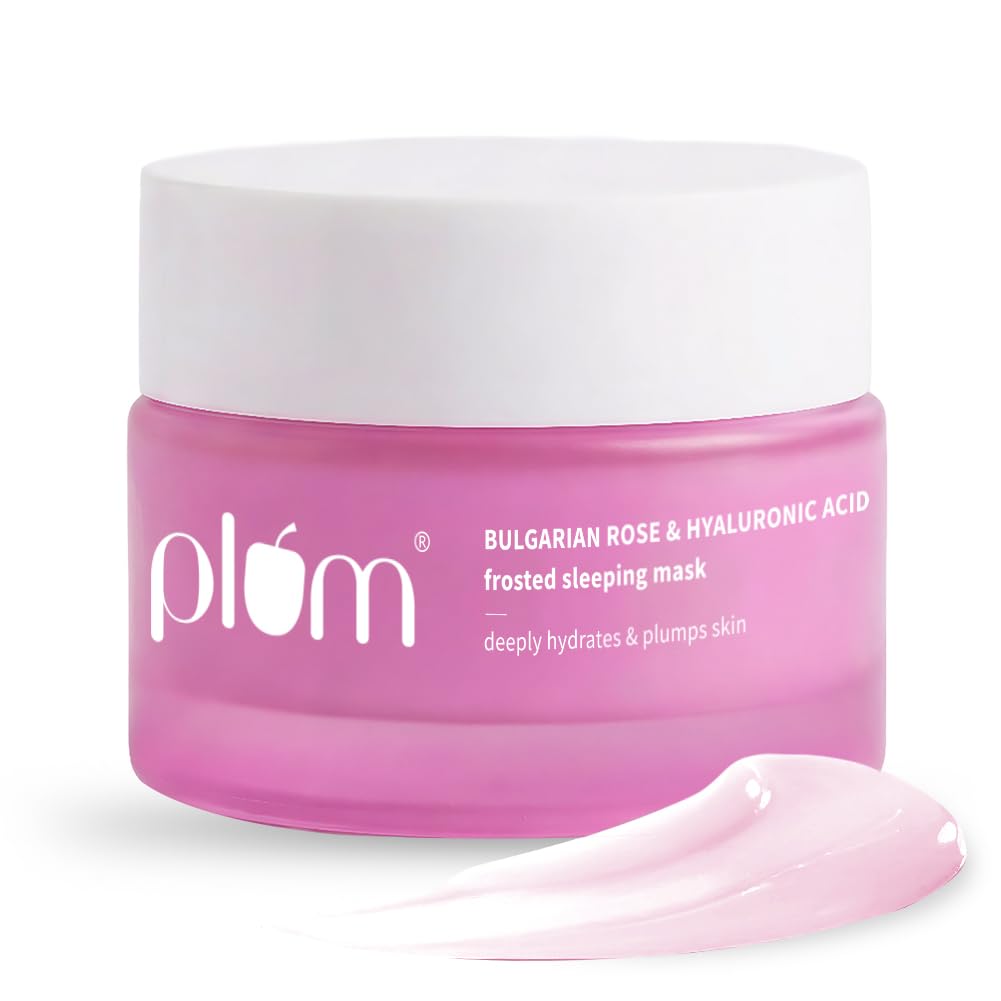 Plum Bulgarian Rose & Hyaluronic Acid Frosted Sleeping Mask | Overnight Hydration| Mattifying Sorbet Texture | 50G