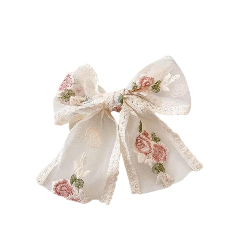 Fameza 1 Pcs Big Lace Bow Hairpin Embroidered Ribbon Hairpin Jewelry Headband White Hair Accessories