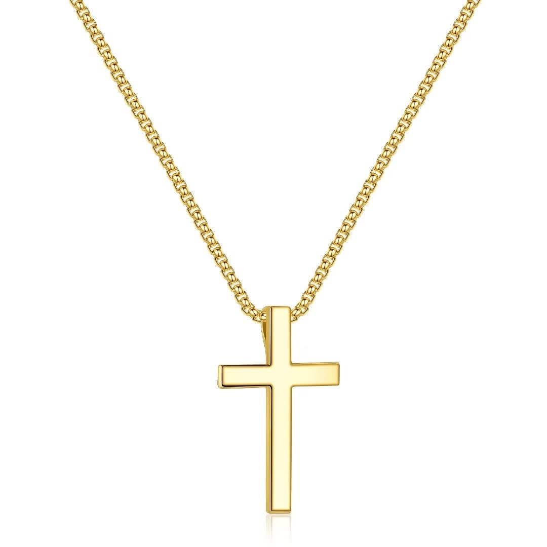 Ursteel Cross Necklace for Men, Mens Cross Chain Stainless Steel Cross Necklace for Men Women 18 Inch Cross Necklace Mens Gifts 