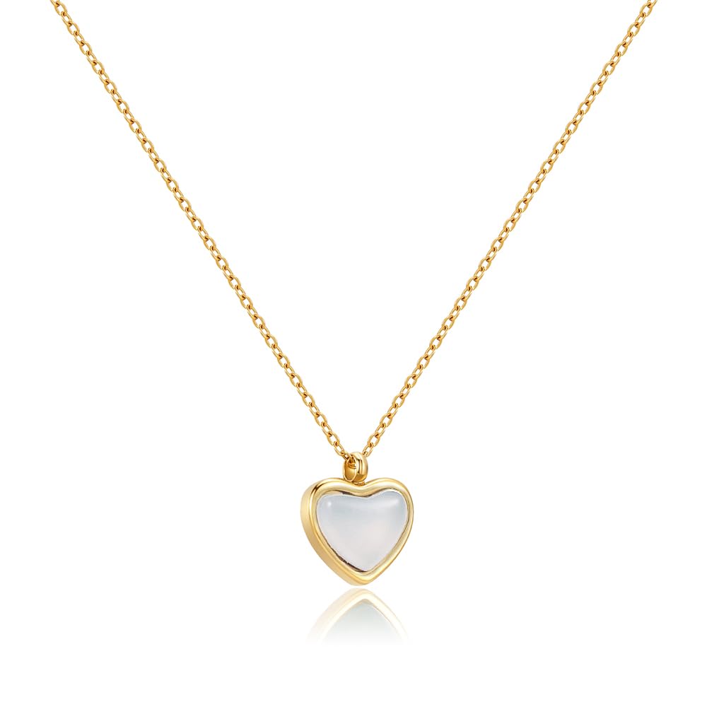 Joxevyia White Heart Crystal Necklace White Heart Moonstone Raw Stone Healing Crystals Dainty Heart Gemstone Pendant Necklace An