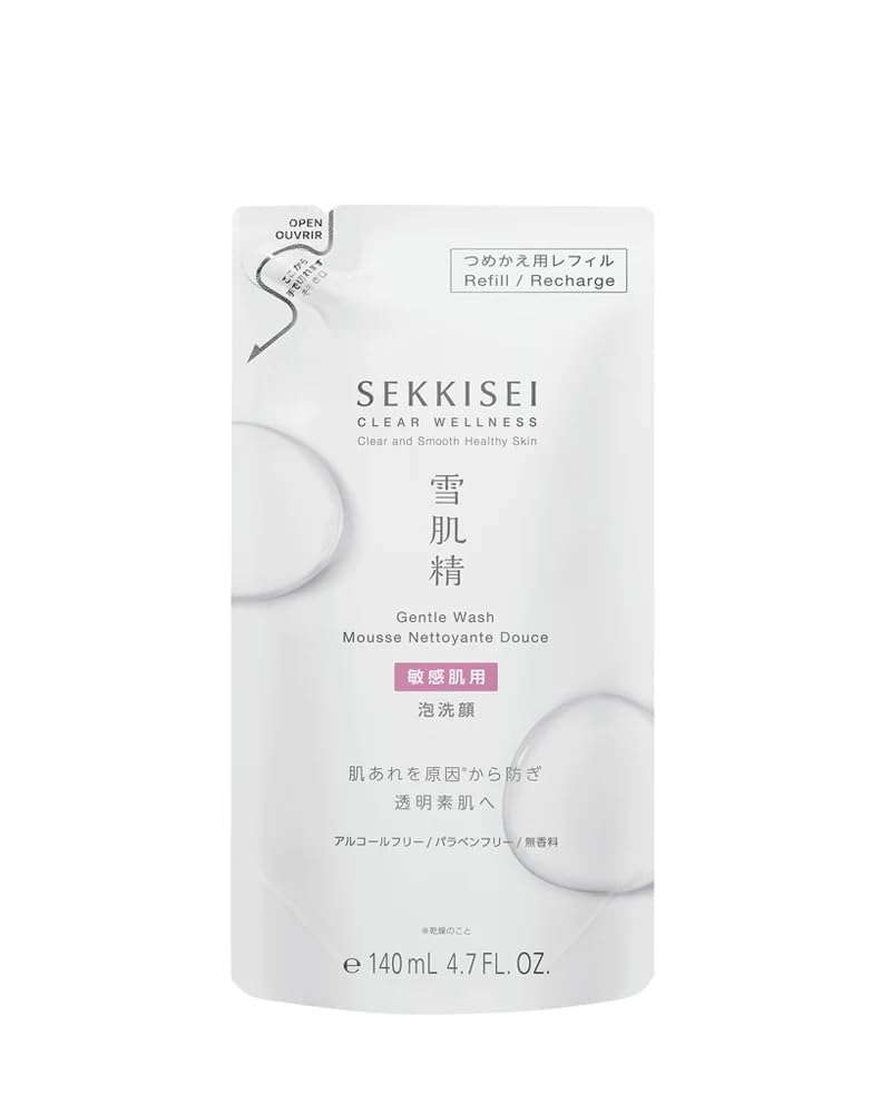 SEKKISEI CLEAR WELLNESS Gentle Wash REFILL, Facial Cleanser for Sensitive Skin, 4.7 Ounce