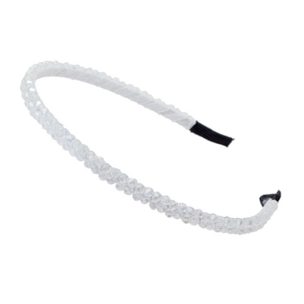 Akoak Fashion Super Shiny Women Two Rows White Crystal Beads Headband Girls Headwear Rhinestone Beaded Hair Band Hair Accessorie