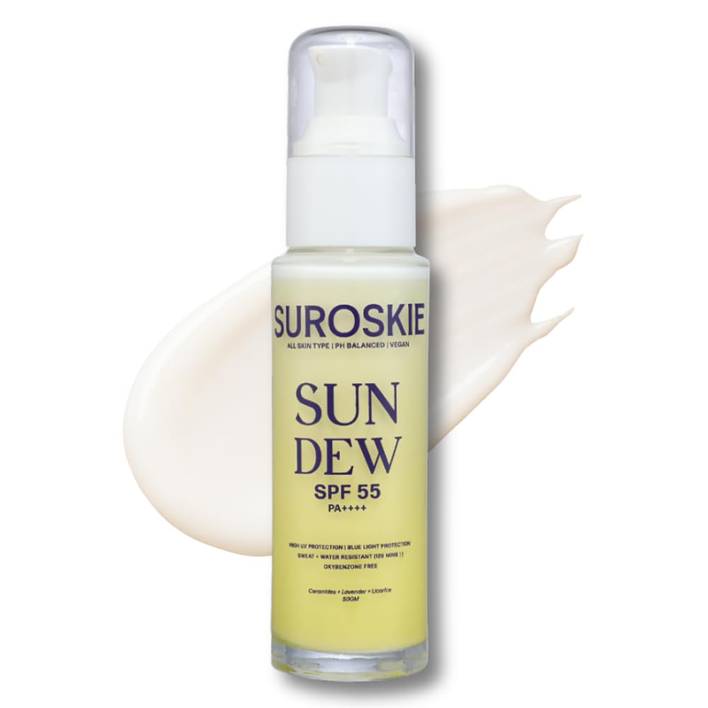 Suroskie Sun Dew Spf 55 Pa++++ (50Gm) | For Uva/B Protection | Sweat & Water Resistant | No White Cast | Infused With Ceramides 