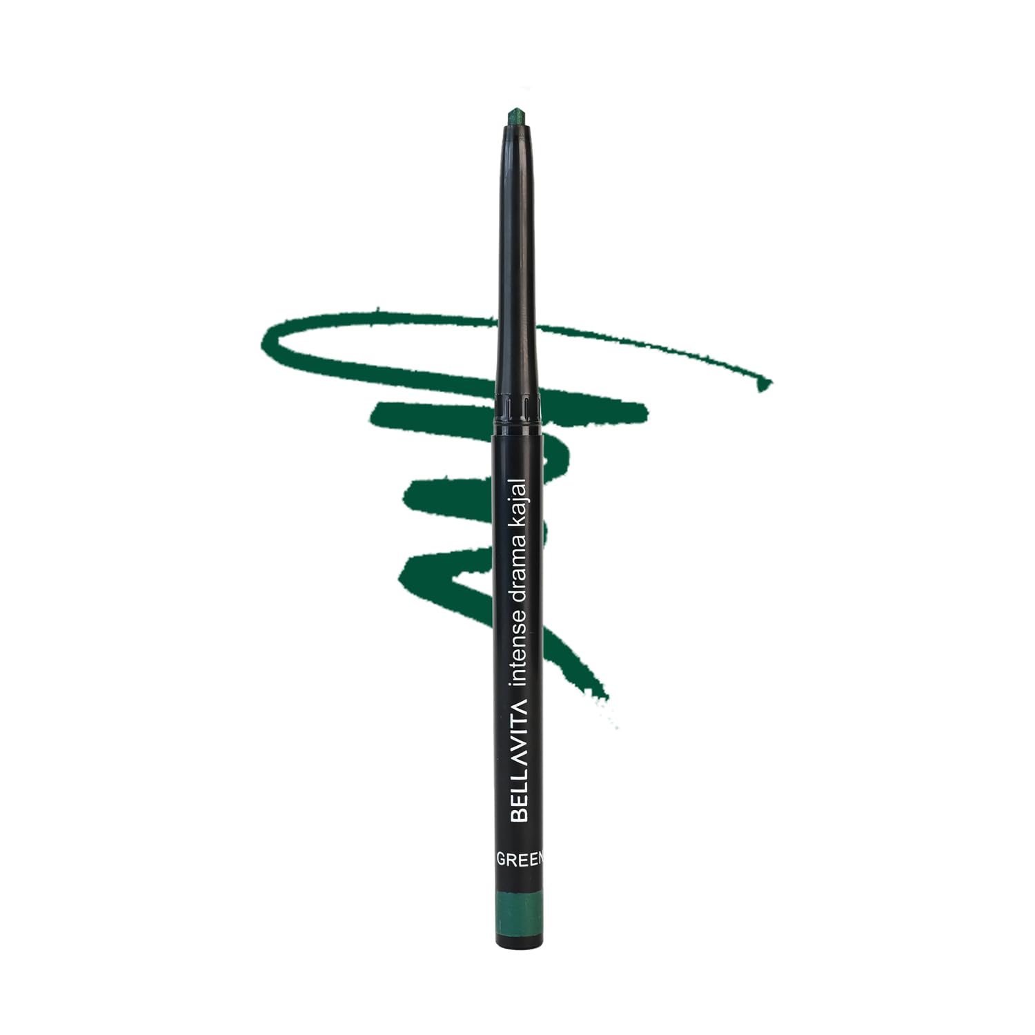 Bellavita Intense Drama Kajal Green Waterproof Smudge Proof | Long Lasting, Enriched With Vitamin E & Almond Oil | Pencil Glossy