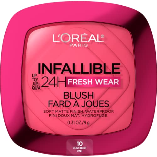LOreal Paris Infallible Up to 24H Fresh Wear Soft Matte Blush, Blendable, Long-Lasting and Waterproof Cheek Make Up, Confident 
